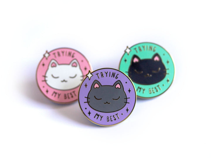 Trying My Best Cat Enamel Pins