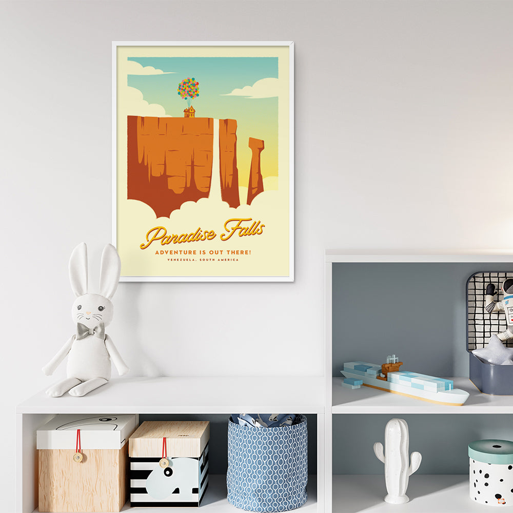 Paradise Falls Retro Travel Poster