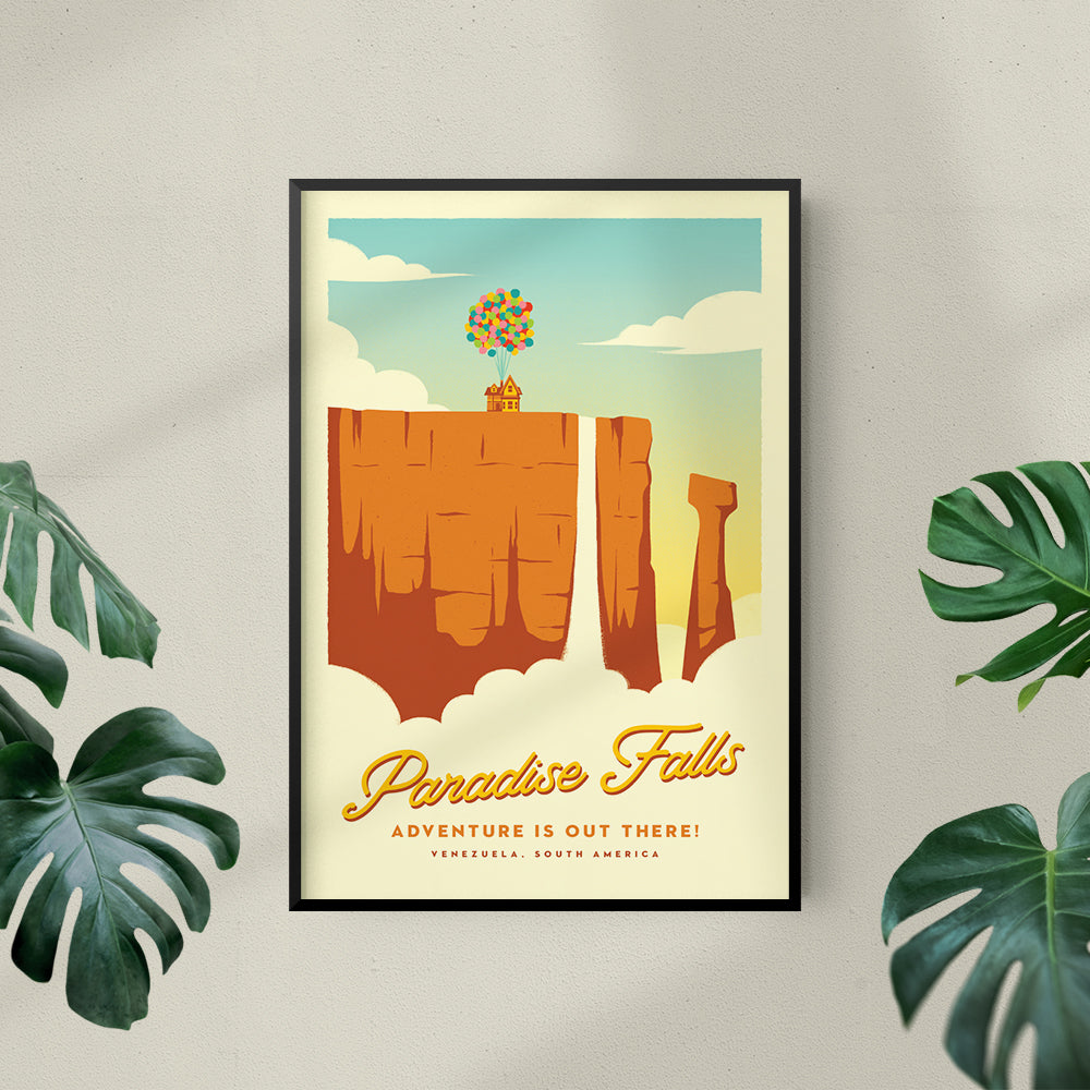 Paradise Falls Retro Travel Poster